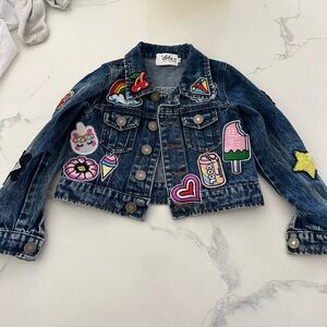 Lola + the boys toddler Kids Denim Jacket with Colorful Patches 2T